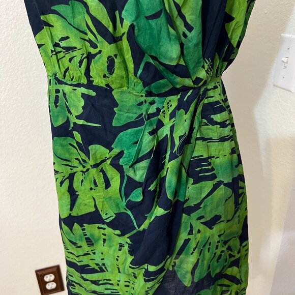 Banana Republic 8P Petite Linen Blend Dress – Green Tropical Leaf Print Sheath - Picture 3 of 11